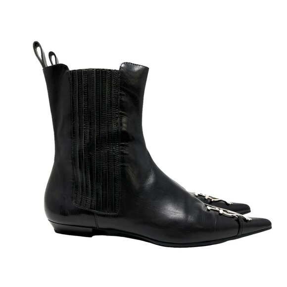 Dior Vintage Heart Logo Short Boots #36.5 US 6.5 Black Silver Leather [102585] - Picture 3 of 12